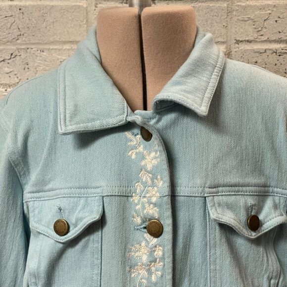 COLDWATER CREEK denim Blue Jean JACKET embroidered Stretch PM - Picture 2 of 13